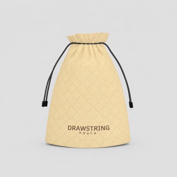 Beige Patterned Fabric Drawstring Pouch Mockup