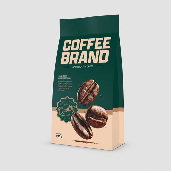 Green & Cream Coffee Pouch Packaging Mockup
