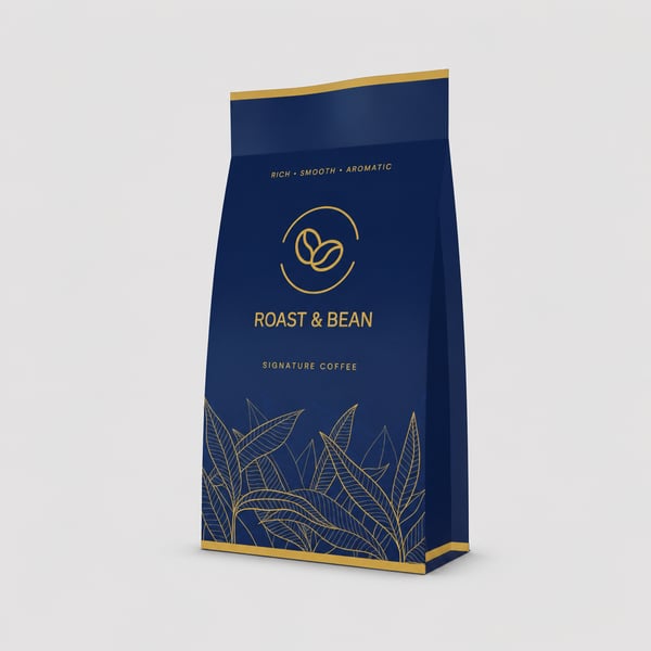 Premium Navy Blue Coffee Pouch Packaging Mockup 