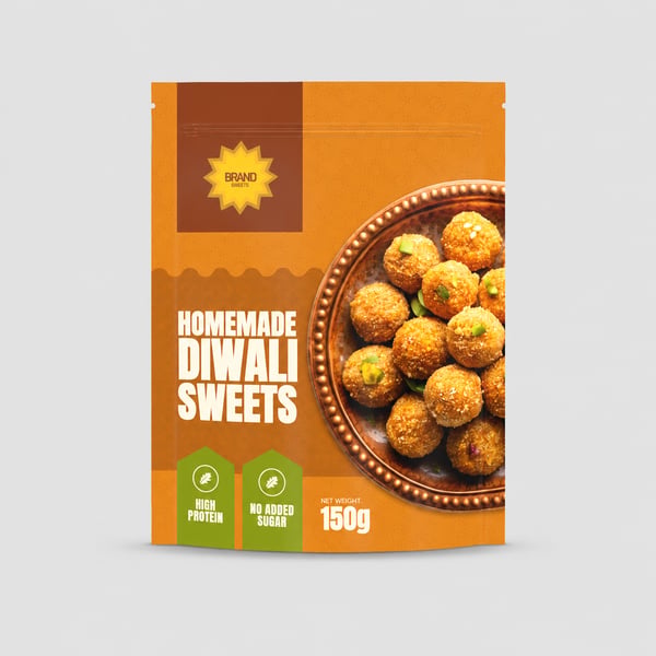 Traditional Indian Sweets Sachet Packaging Mockup