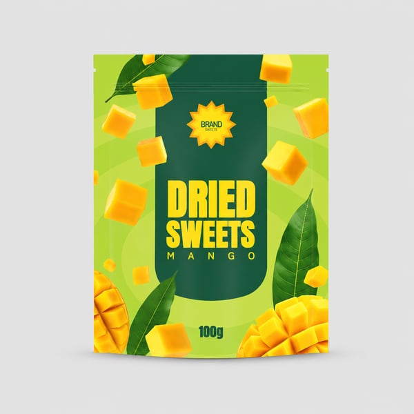 Tropical Mango Snack Sachet Packaging Mockup
