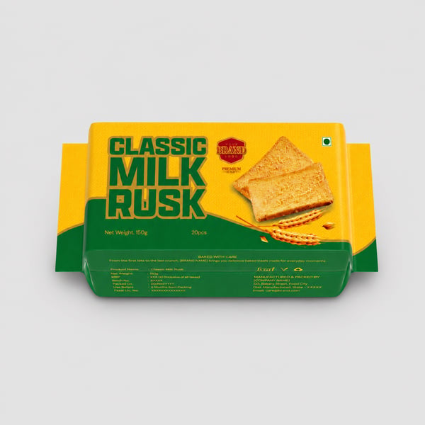 Classic Milk Rusk Packet Packaging Mockup