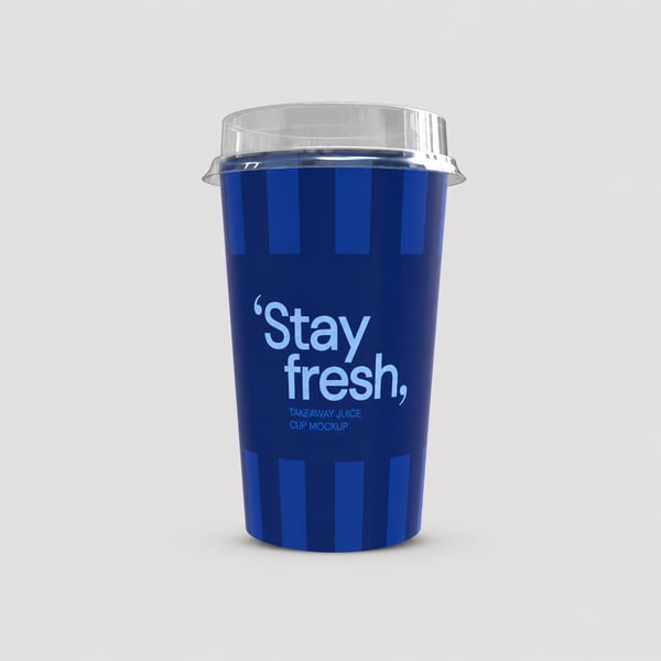 Blue Plastic Juice Cup with Transparent Lid Mockup