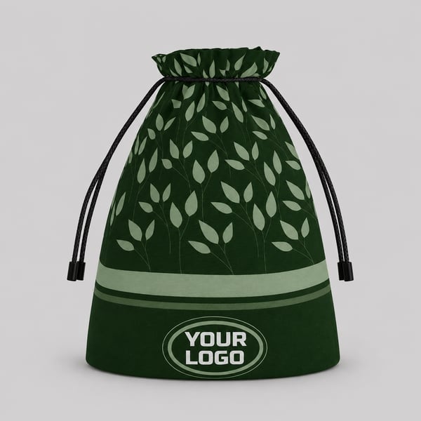Custom Logo Green Leaf Pattern Drawstring Pouch