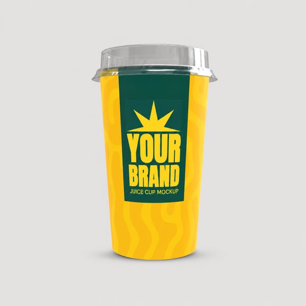 Yellow Take Away Juice Cup with Clear Lid Mockup