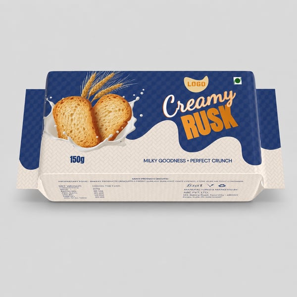 Creamy Crisp Rusk Packet Packaging Mockup