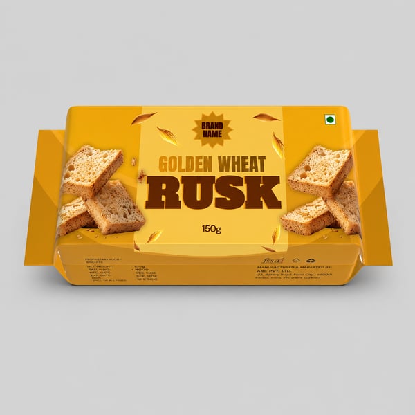 Golden Wheat Rusk Packet Packaging Mockup