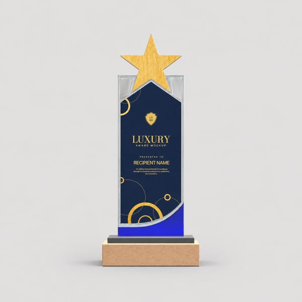 Luxury Glass Star Award with Wooden Base
