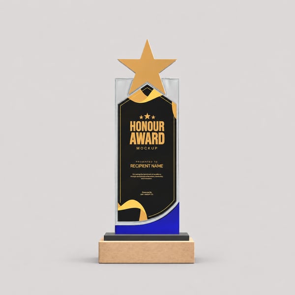 Custom Engraved Crystal Star Trophy Mockup
