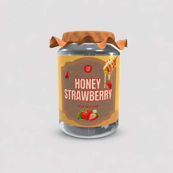 Honey Strawberry Cloth Top Glass Jar Packaging Mockup