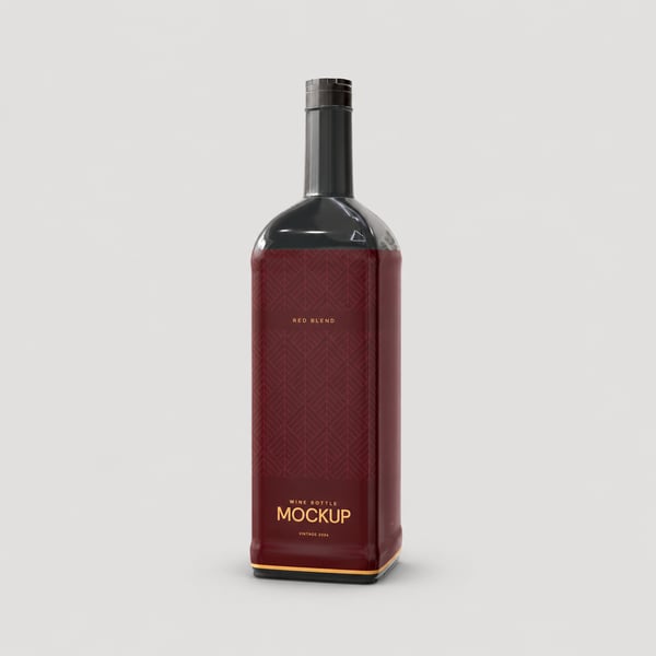 Red Square Wine Bottle Packaging Mockup