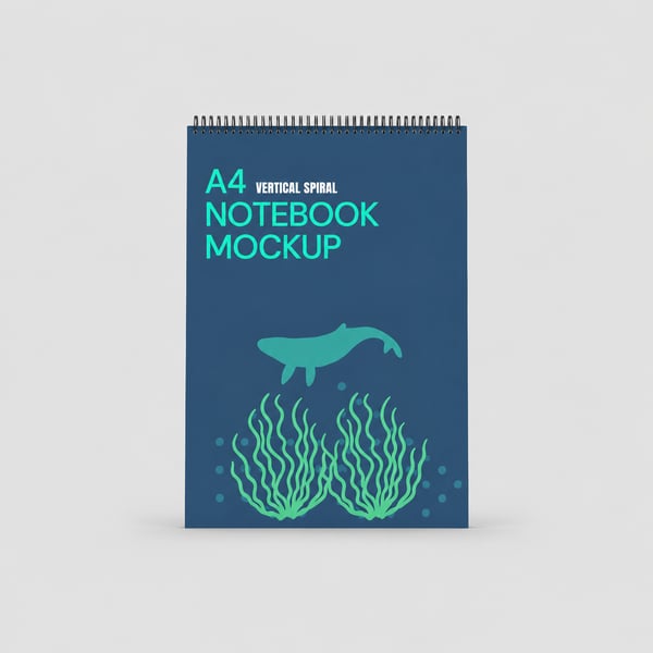 Dolphin A4 Spiral Vertical Notebook Mockup