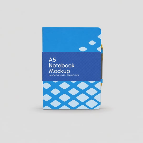 Plain Pen Holder A5 Notebook Mockup