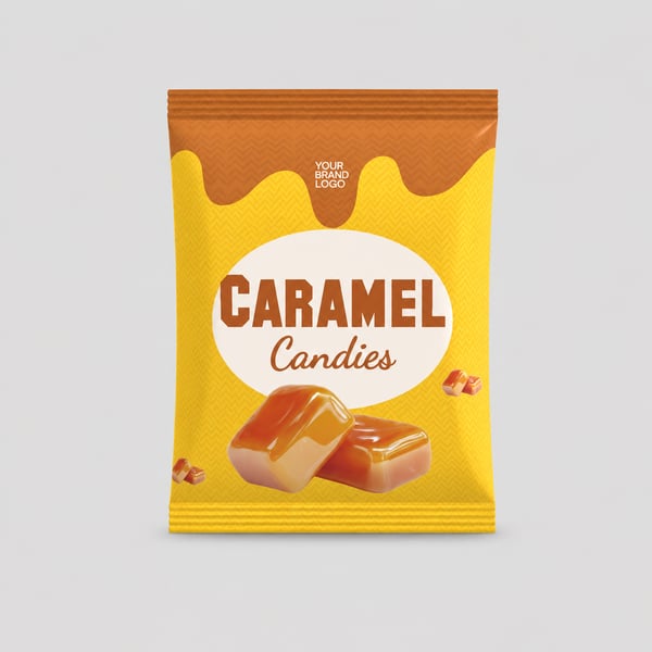 Caramel Candy Pouch Packaging Mockup