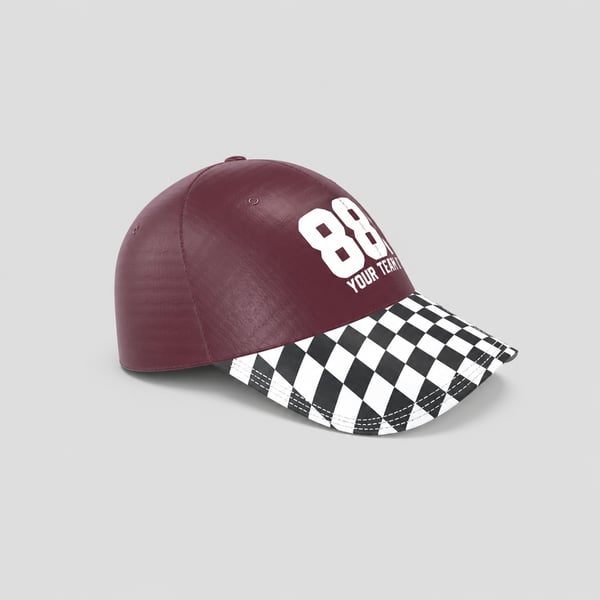 Maroon Baseball Cap Mockup with Checkered Brim