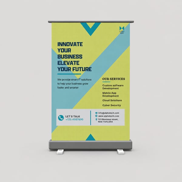 Geometric Startup Promotion Roll-Up Banner Mockup