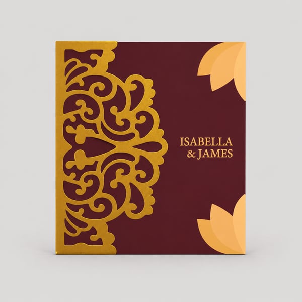 Classic Maroon Gold Wedding Card Template