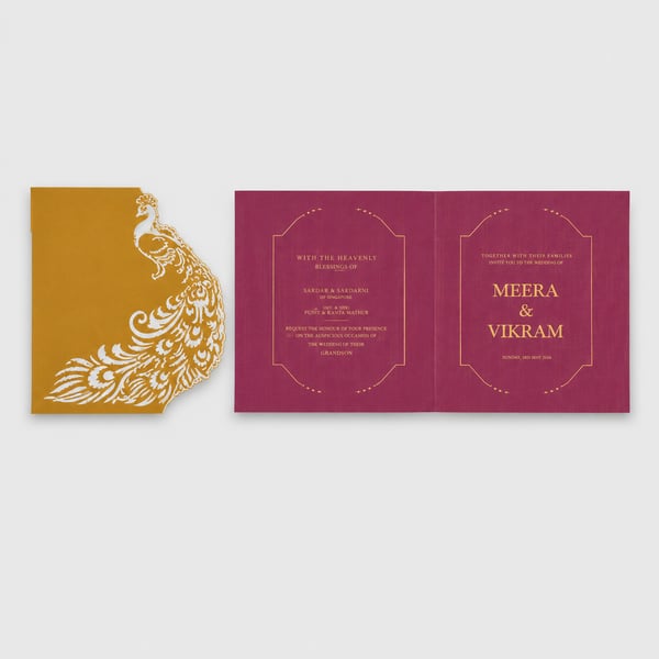 Lotus Peacock Wedding Card Design