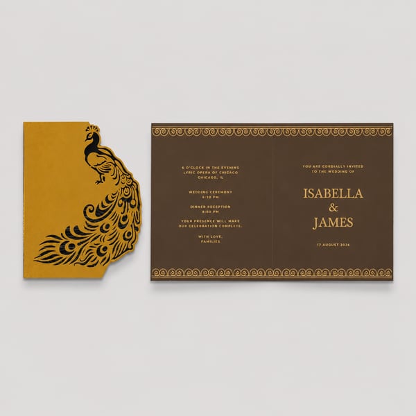 Ornate Peacock Wedding Card Design