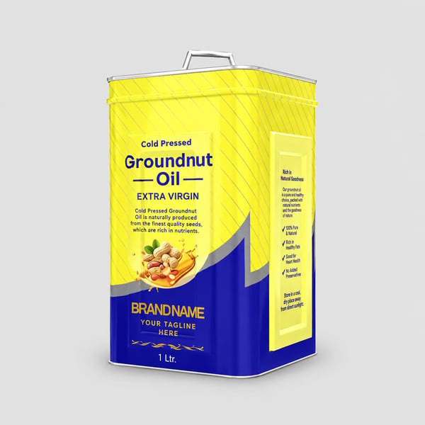 Yellow and Blue Peanut Oil Metal Tin Packaging Design