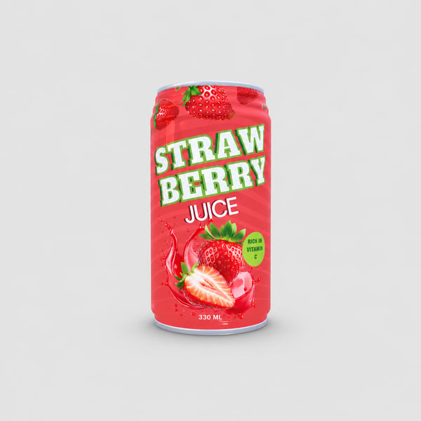 Strawberry Flavoured Juice Can Design Mockup