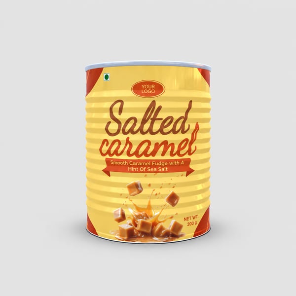 Salted Caramel Fudge Ribbed Food Can Design Mockup