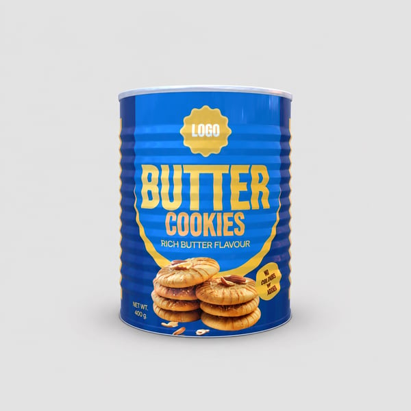 Butter Cookies Ribbed Food Can Design Mockup