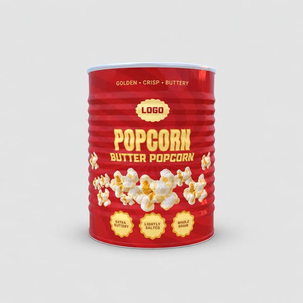 Popcorn Snack Ribbed Food Can Design Mockup