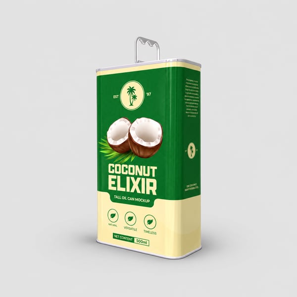 Coconut Elixir Metal Oil Can Packaging Mockup