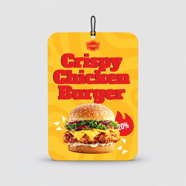 Crispy Chicken Burger Promotion A5 Dangler Design Mockup