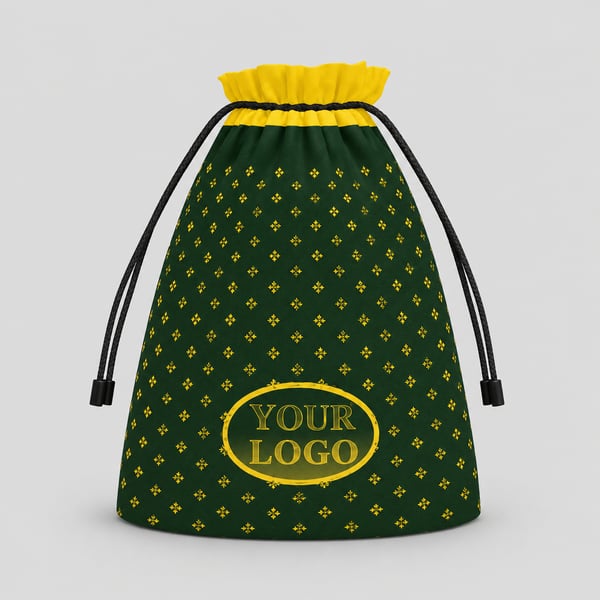 Custom Logo Green Gold Printed Drawstring Pouch